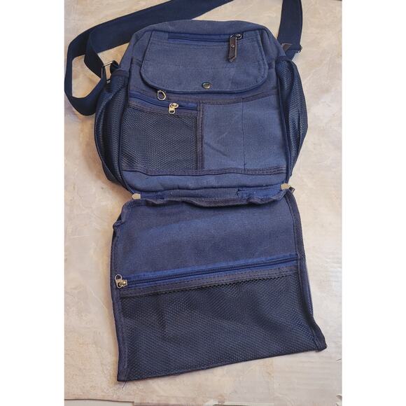 Ciana Mens multifunctional canvas bag crossbody travel blue pockets toiletries - Picture 3 of 8